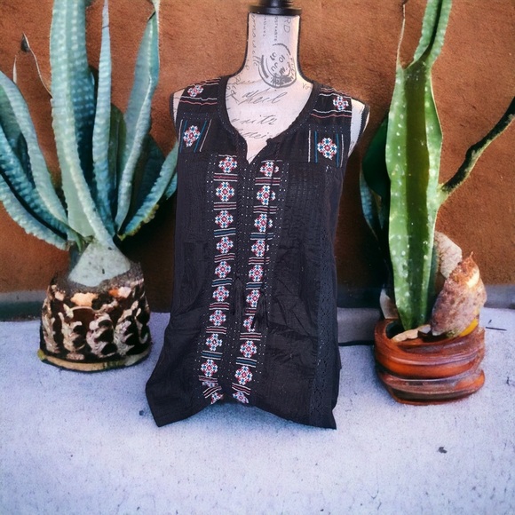 Great Northwest Indigo Embroidered Tribal Tank Top Tunic Blouse - Picture 3 of 8